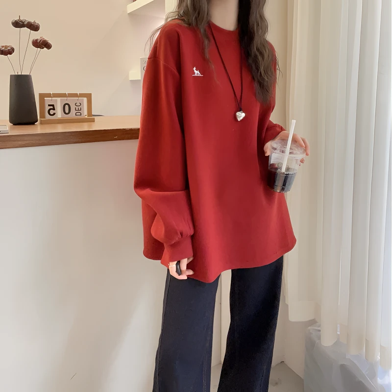 欧货2025秋冬新印花宽松遮臀休闲卫衣百搭显瘦上衣女加绒棉质T恤