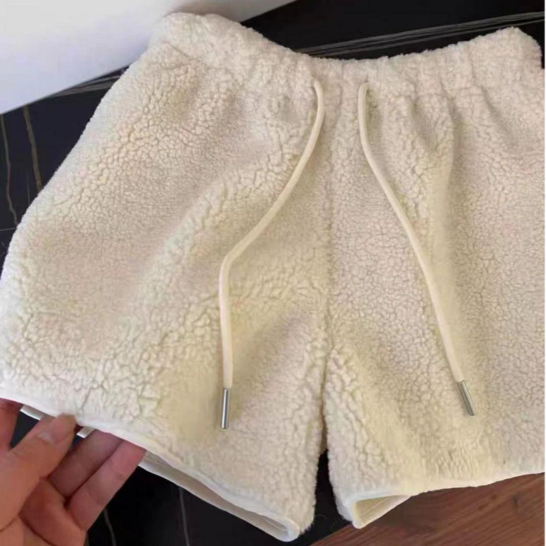 66136 圈圈棉抽绳短裤慵懒风宽松高腰外穿时尚舒适抽绳女士阔腿