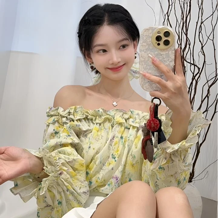 碎花2025夏季上新韩版ins潮时尚百搭圆领木耳边休闲风气质女