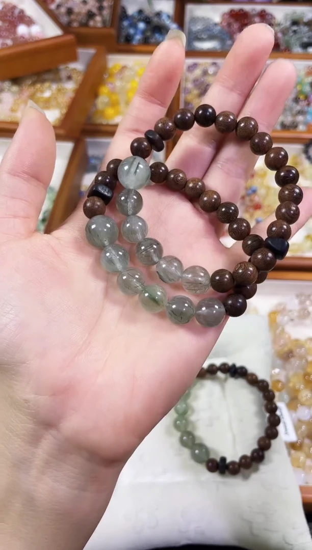 未镶嵌手串水晶顶珠卡12天然绿兔毛花梨木沉香手串