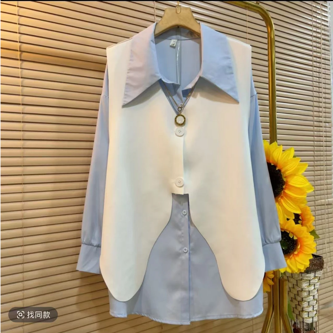 衬衫马甲两件套长袖套装气质时尚百搭
