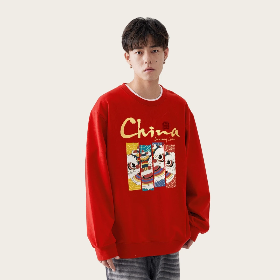 加大码300斤国潮卡通虎狮创意小众圆领卫衣男女秋冬宽松套头卫衣