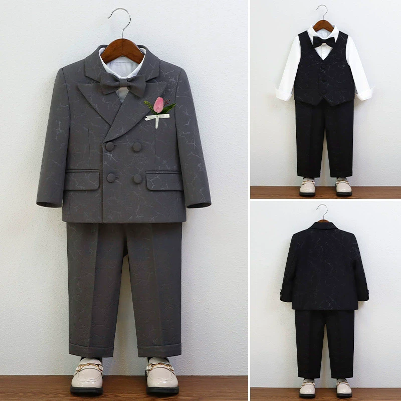 男童西服春秋新款英伦婚礼宝宝帅气礼服学院风男双排扣小西装套装