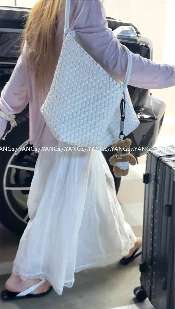 杨十七 白色手工编织手提大包包