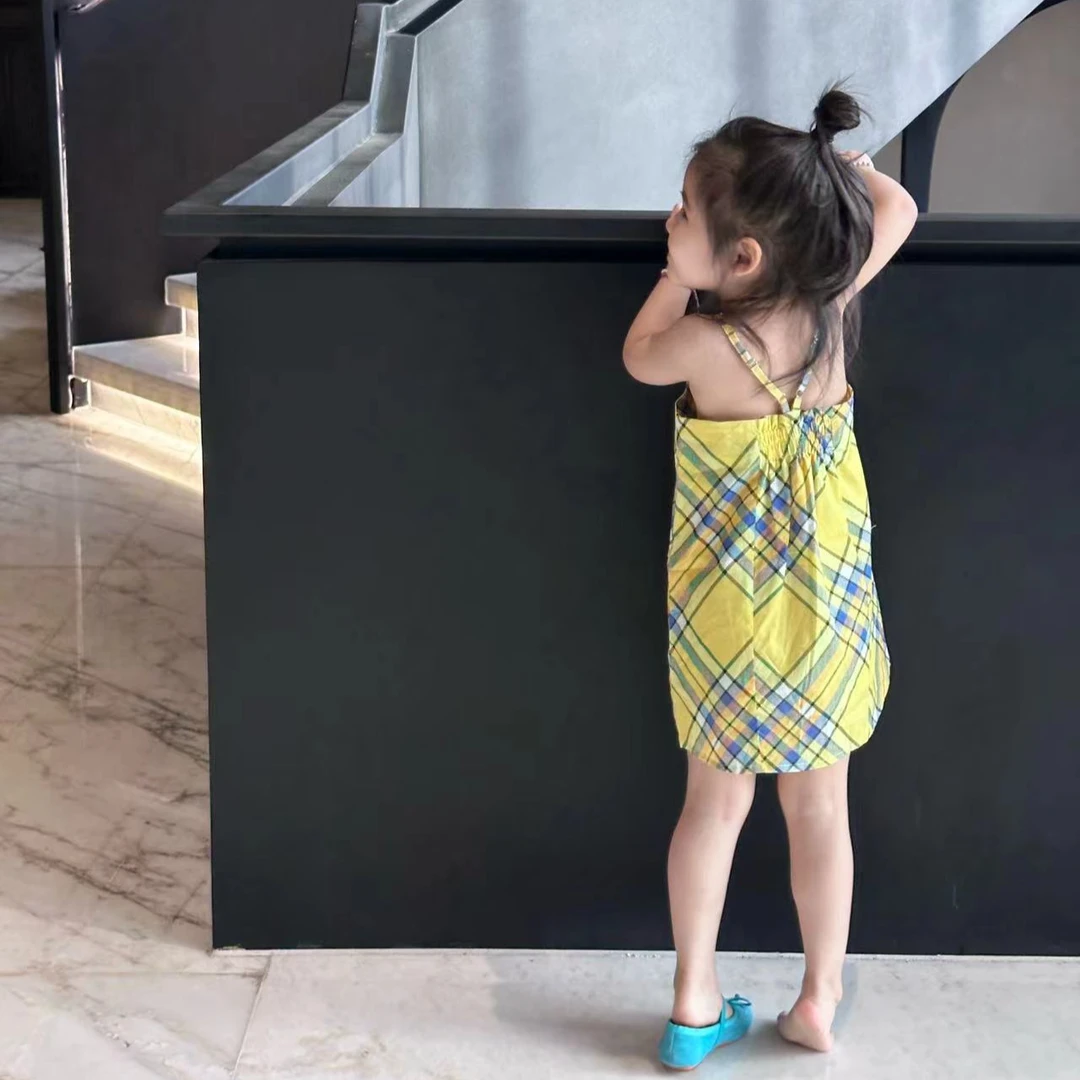 壹妈童装女童条纹吊带连衣裙2025夏季新款儿童洋气格子裙女宝裙子