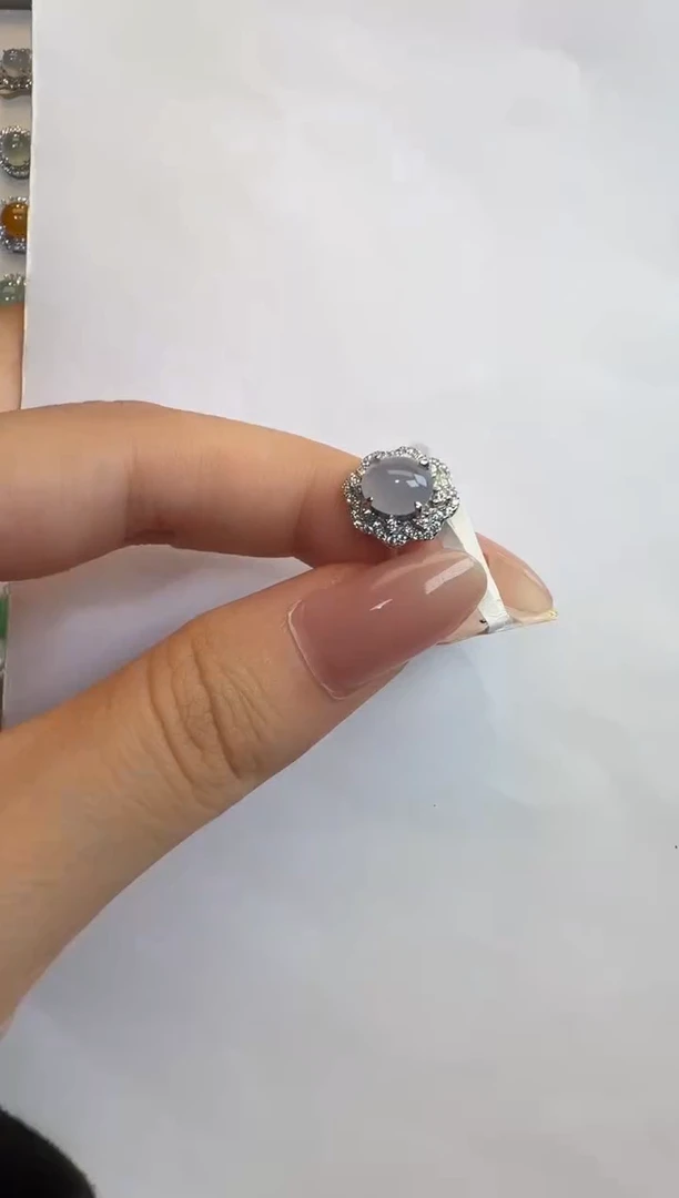 银S925镶嵌戒指翡翠通体925银镶缅甸A货翡翠戒指125