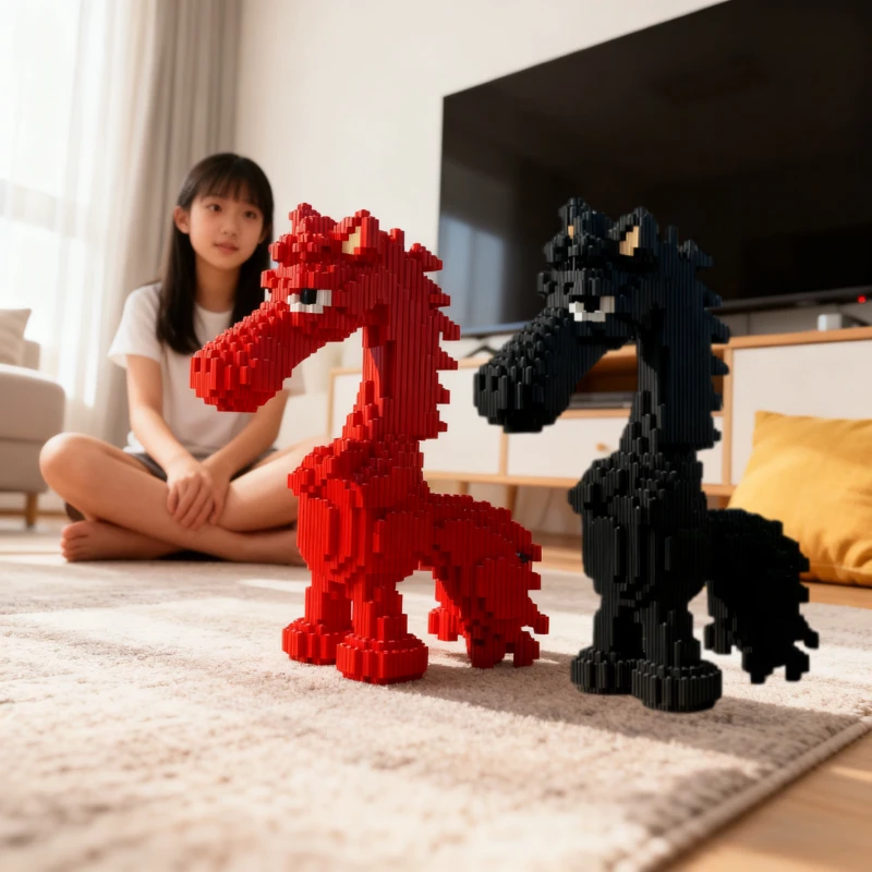 小红书同款乐积木高2026马年吉祥物拼装玩具儿童益智潮玩天选黑马