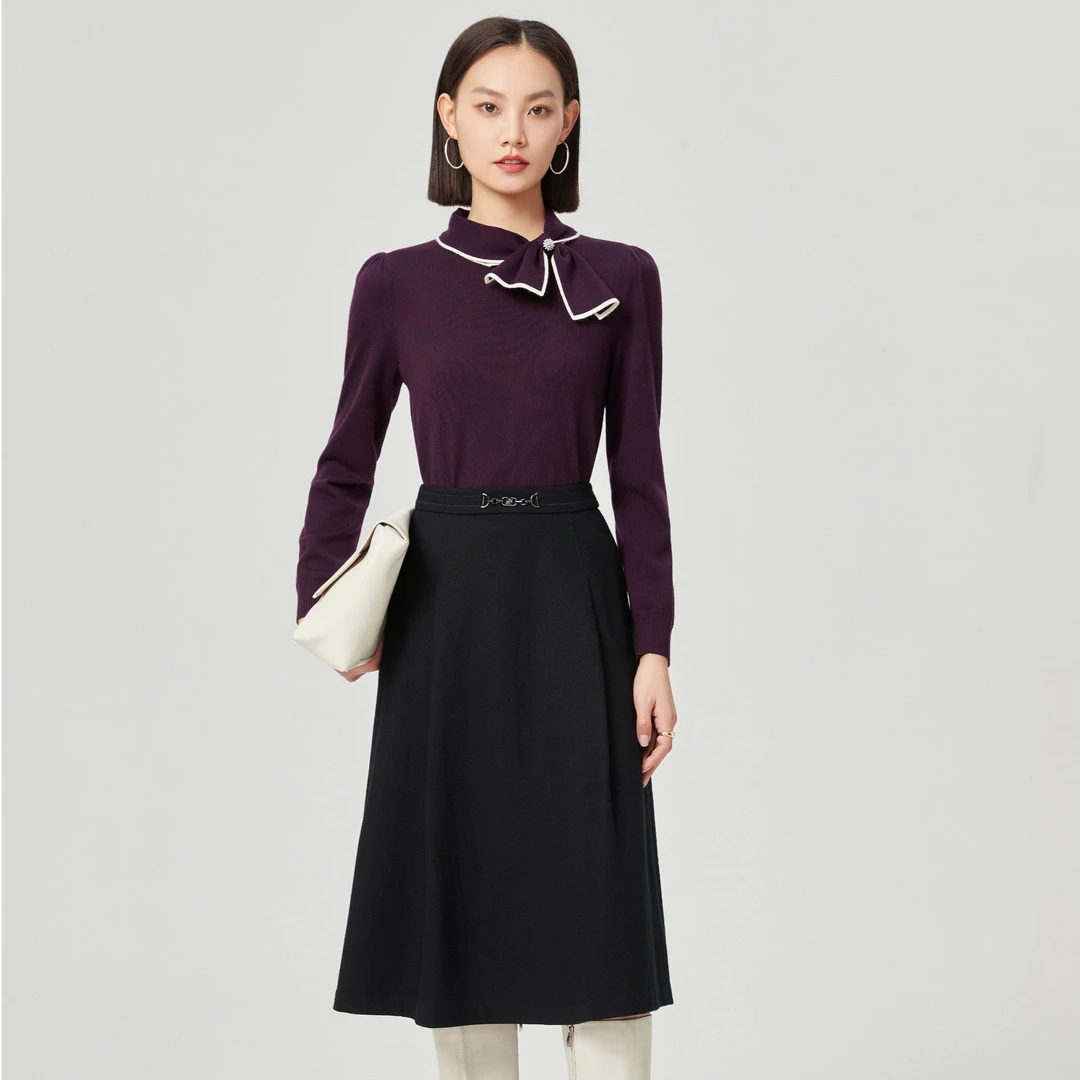 NAERSI/娜尔思纯色秋季毛针织衫优雅半高领打底衫上衣女NZ05614A6