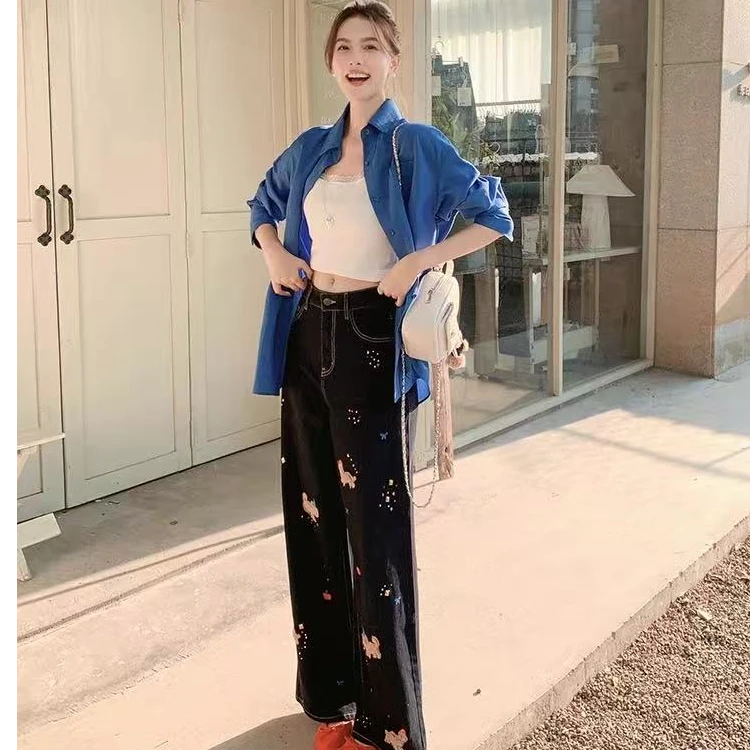 美洋MEIYANG 糖豆牛仔裤 重工刺绣*多巴胺烫钻阔腿【小60】-周四