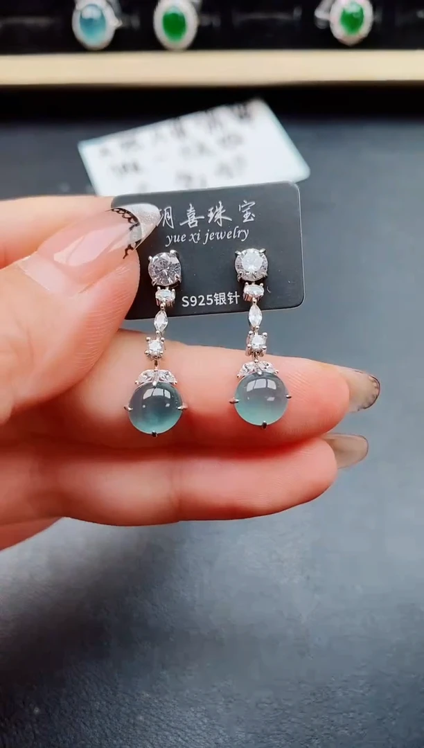 翡翠银S925镶嵌耳饰50805