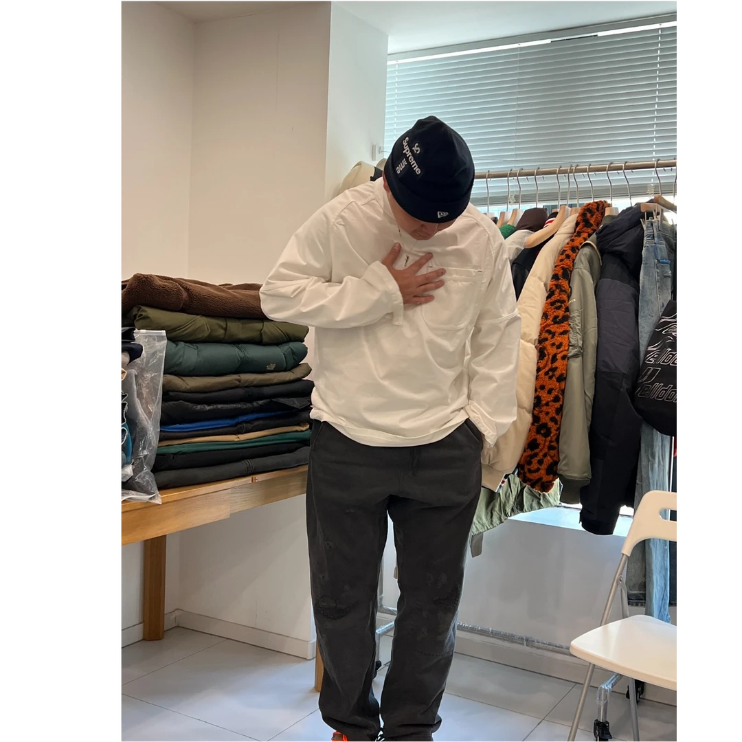 水洗简约上衣运动灰色拼接日系复古做旧男士T恤
