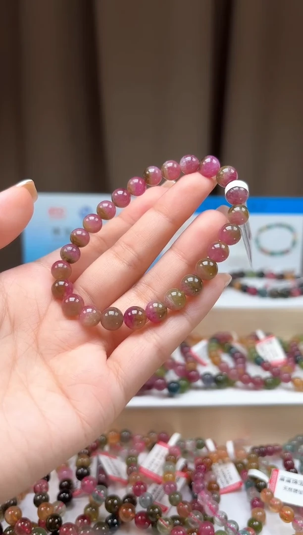 未镶嵌手串碧玺8mm巴西老料浓郁正西瓜荧光体碧玺单圈手串