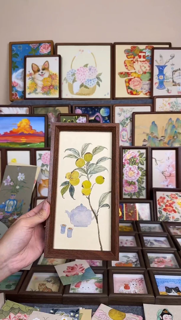 木双层款茶壶枇杷15x27带框