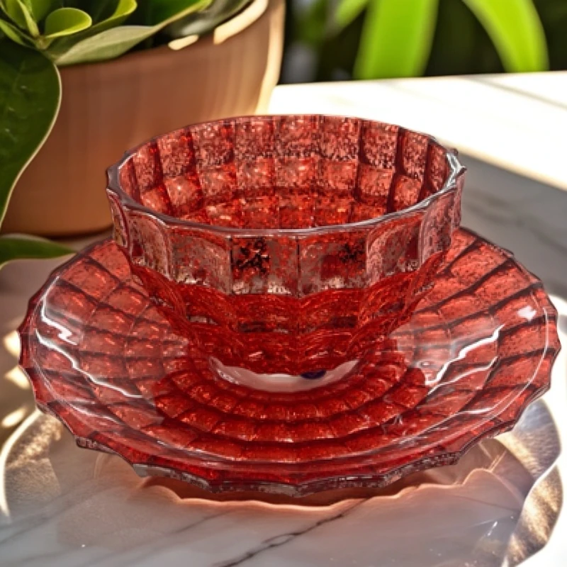 大红轻奢喜庆水晶玻璃果盘果斗组合家用(JZ－367－1)Jz-366