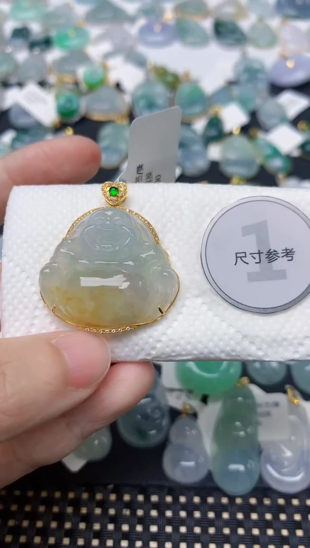 颈饰18K金镶嵌翡翠天然缅甸A货翡翠