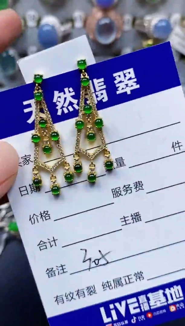 翡翠银S925镶嵌耳饰305