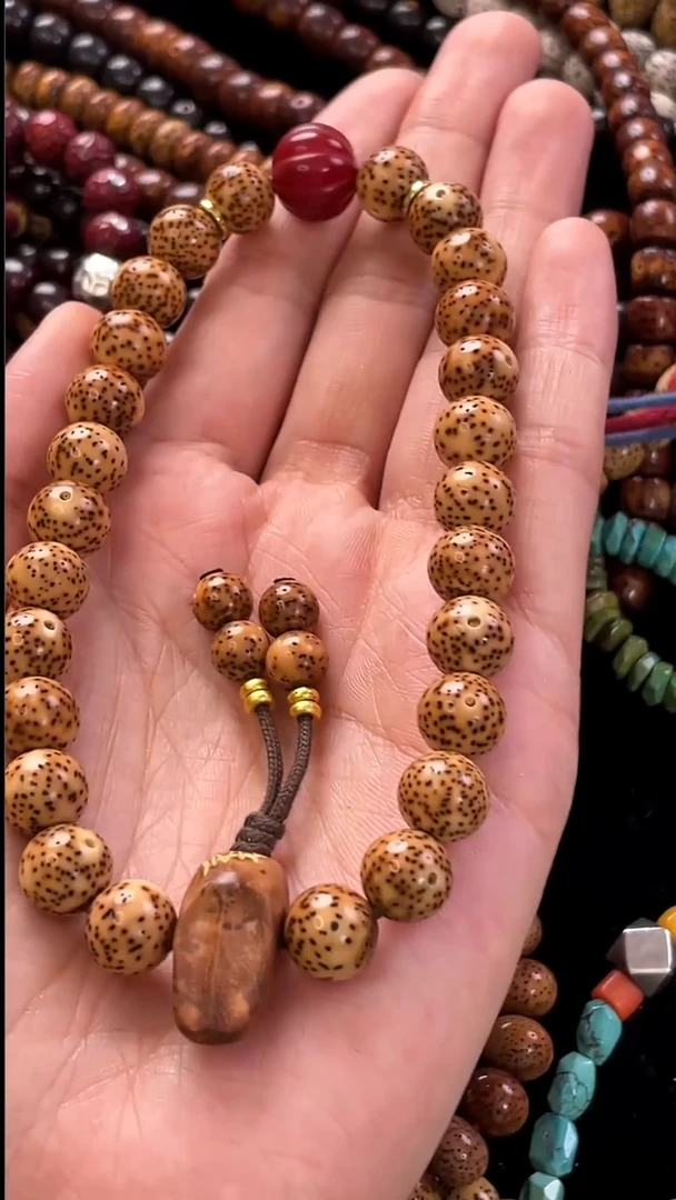 手串星月菩提精工级粉皮浅珀花皮圆珠10手持