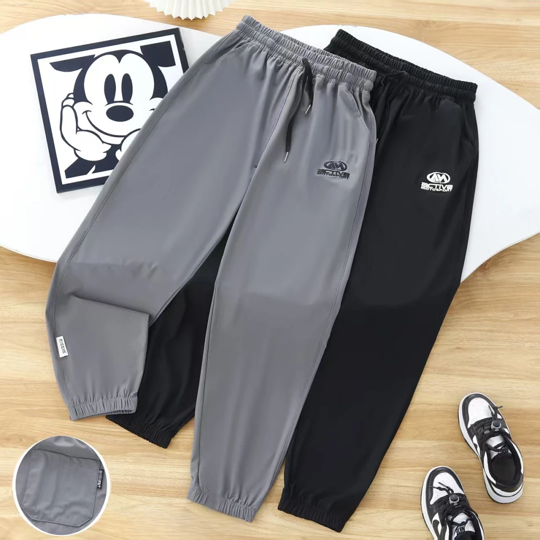 【夏季长裤】青少年中款运动裤男女童夏款百搭休闲时尚刺绣长裤