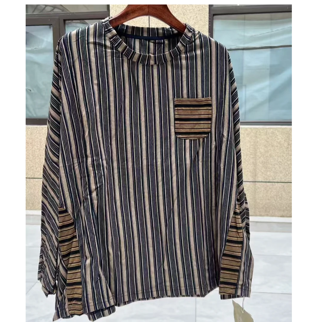 古阑木-圆领套头条纹休闲T恤2557