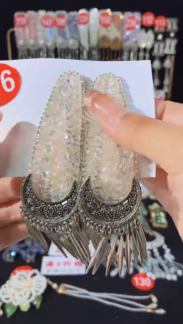 仿水晶锌合金116原创重短流苏工发夹1对