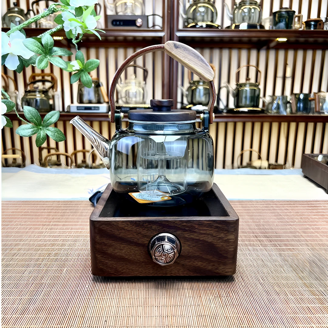 翊博小木炉家用电陶炉小型旋钮式复古煮茶器胡桃木外壳带散热茶炉