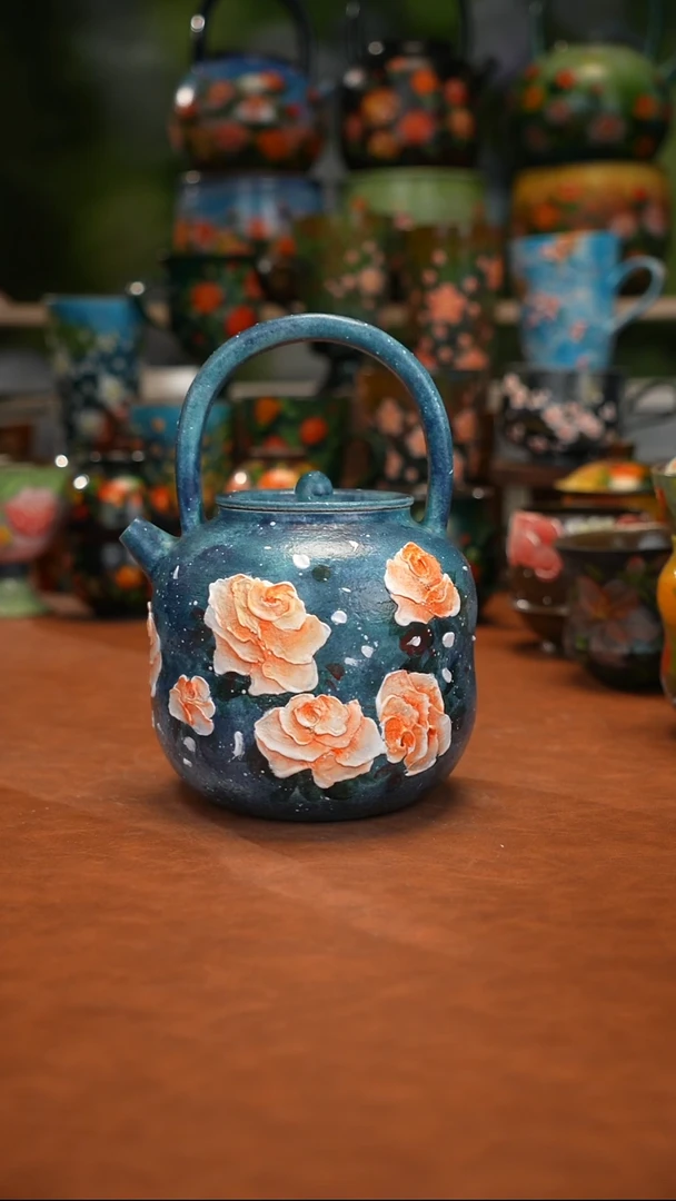 紫泥油画釉下彩手绘