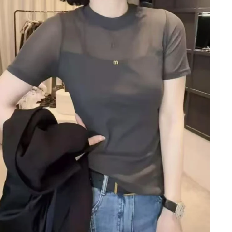 2025网纱显瘦气质百搭修身短袖（卡码往小拍）