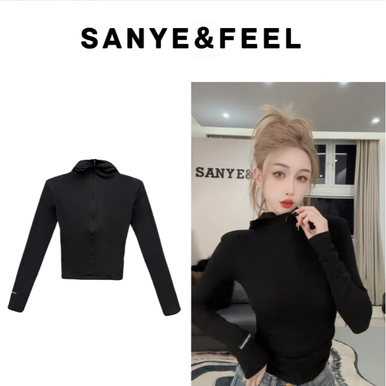 【妍三也】-62102秋冬新款连帽拉链打底YX