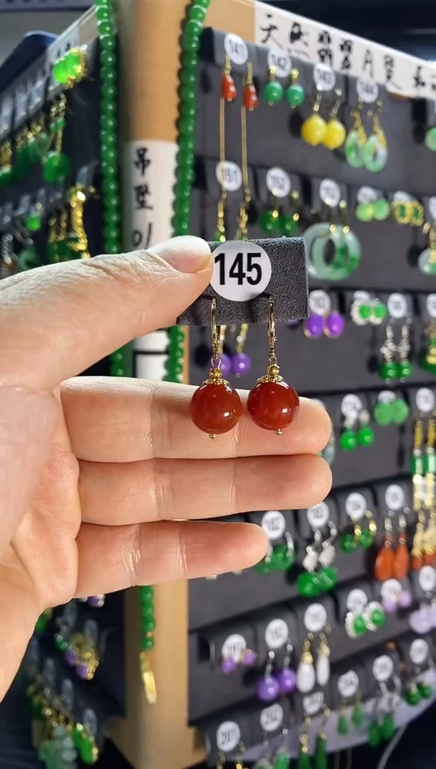 【闪购商品】南红玛瑙耳饰银S925镶嵌145...