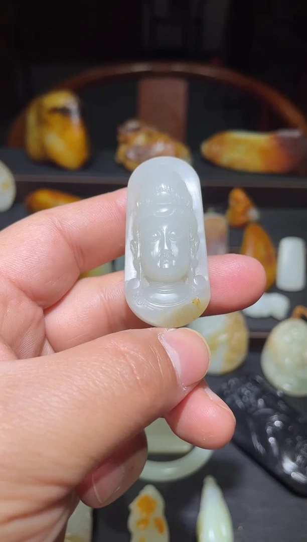 吊坠(不含链)未镶嵌和田玉和田玉观音头像吊坠