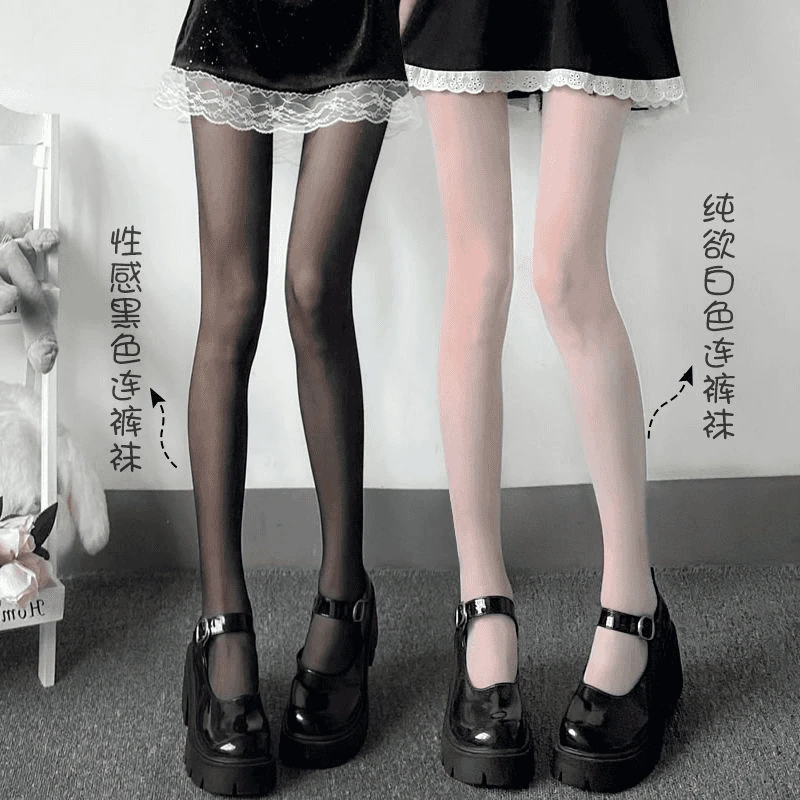 白丝袜jk纯欲黑丝女学生白色洛丽塔薄款夏季连裤袜防勾丝性感夏季