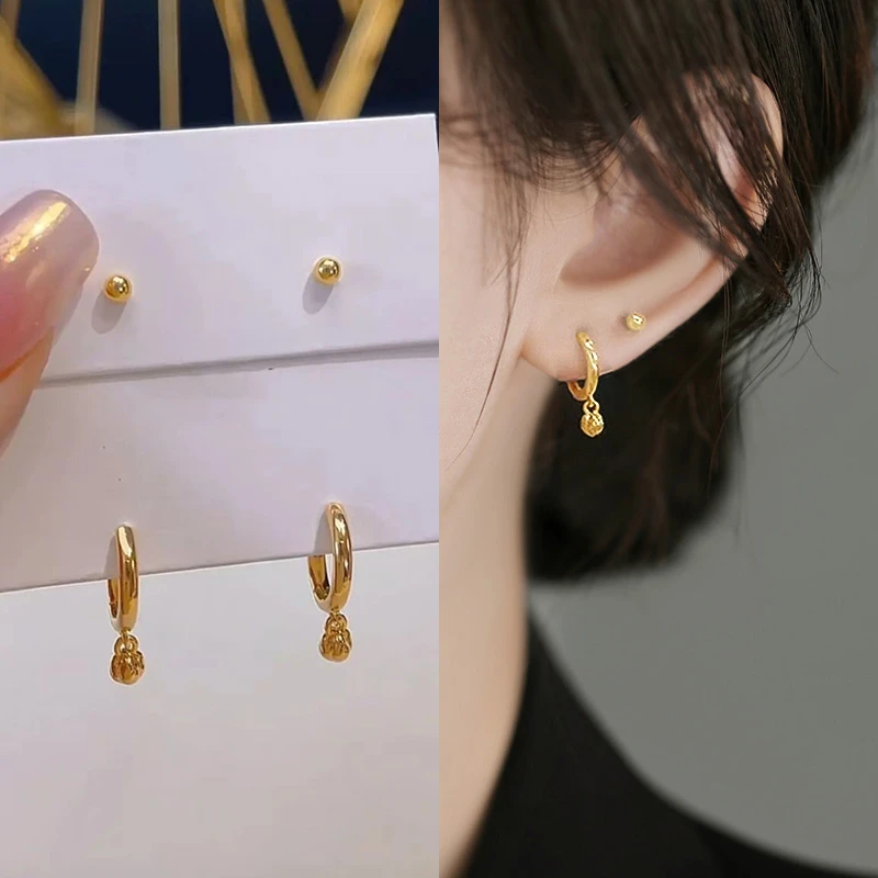 铜合金耳饰 金色迷你小豆豆四件套小巧简约日常时尚耳钉耳饰女款