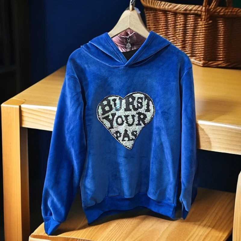 秋季长袖厚款纯色不起球卫衣套头休闲连帽时尚蓝色帽衫