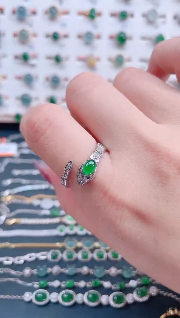 银S925镶嵌戒指翡翠天然翡翠