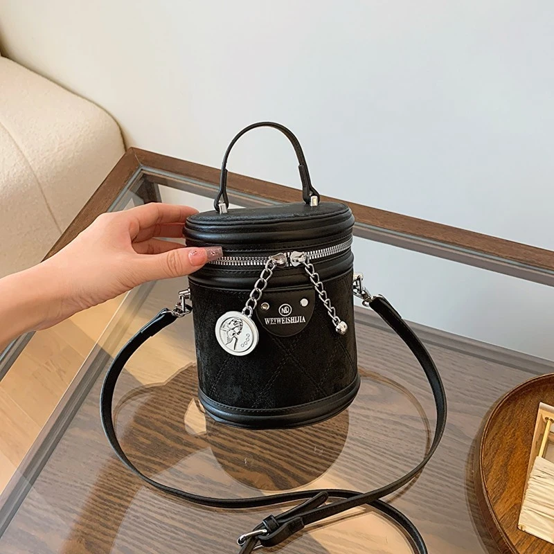 印花手提高级圆柱形单肩水桶斜挎包