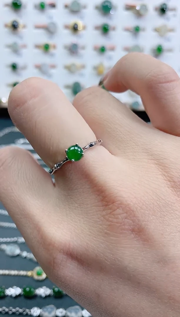 银S925镶嵌戒指翡翠天然翡翠