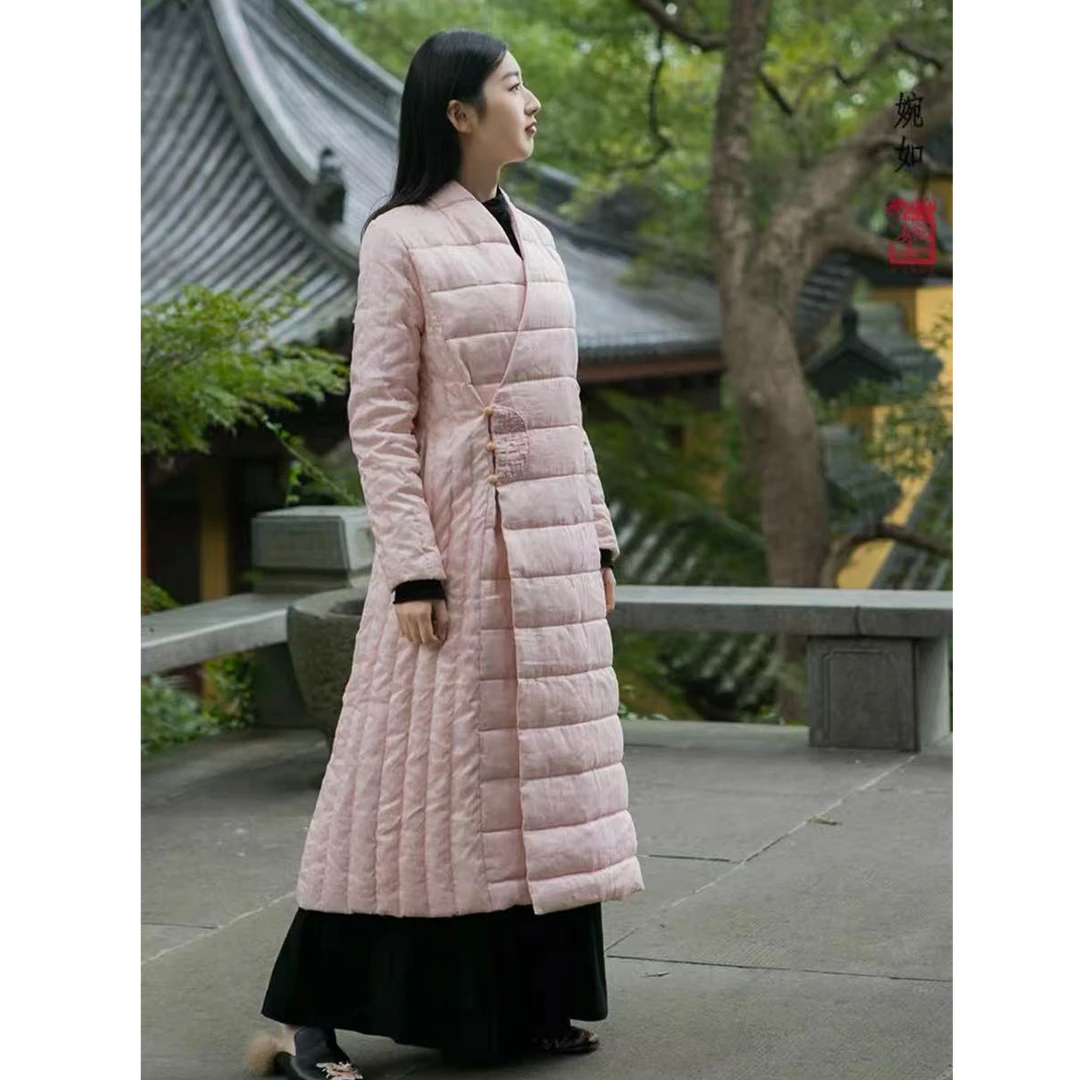 重磅亚麻桑蚕丝~新中式国风刺绣提花白鸭绒羽绒服(A12-11)5892