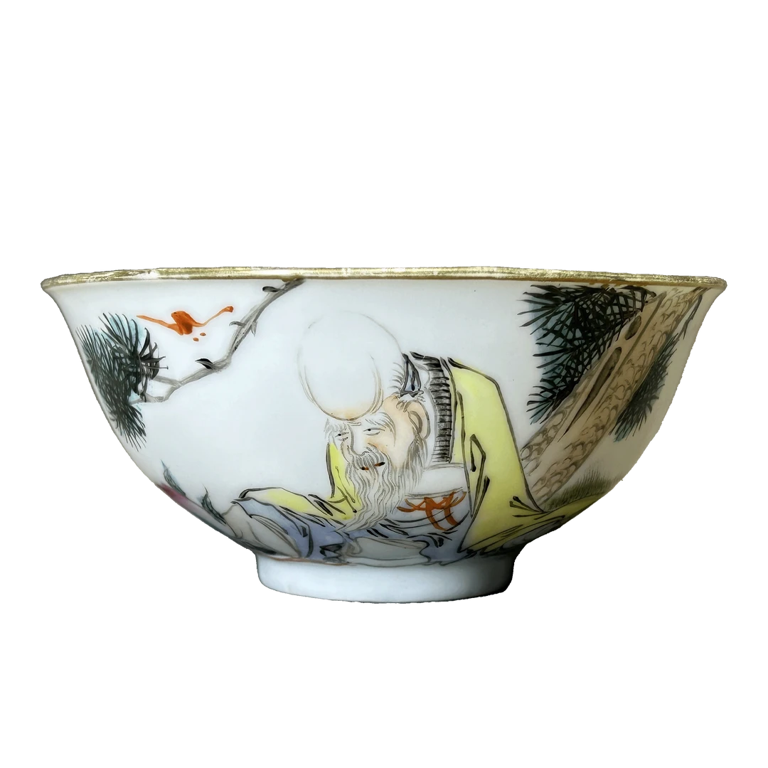 25015529x浅绛彩寿星诗文碗