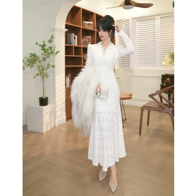 【JANE·简】2025春秋新款扣针烫金绣花修身显瘦连衣裙 40625