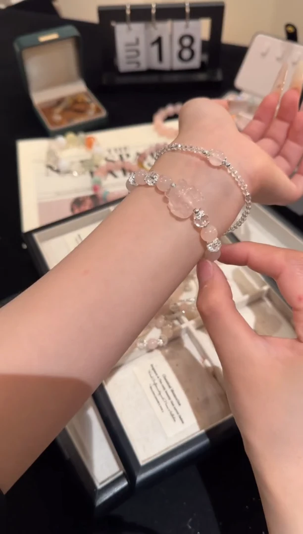 水晶手链合金粉水晶套装x829