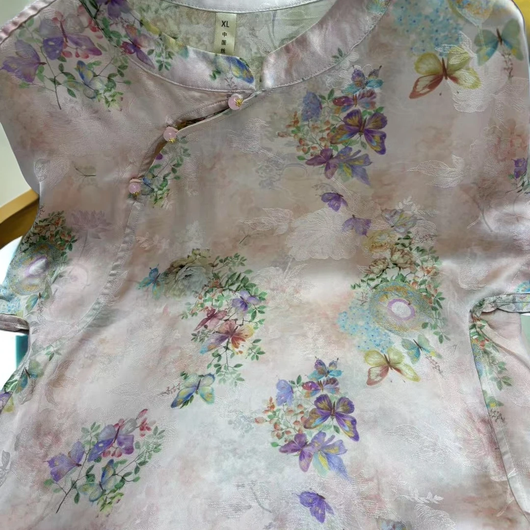【夏禾】双面双穿印花新中式夏季常规立领短袖衬衫绣花森系lulu风