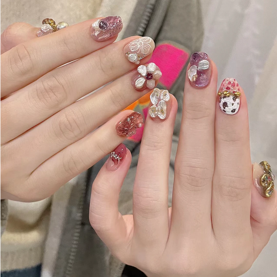 【花仙子】2025新款3D立体雕花轻奢高级感显白精致纯手工穿戴甲