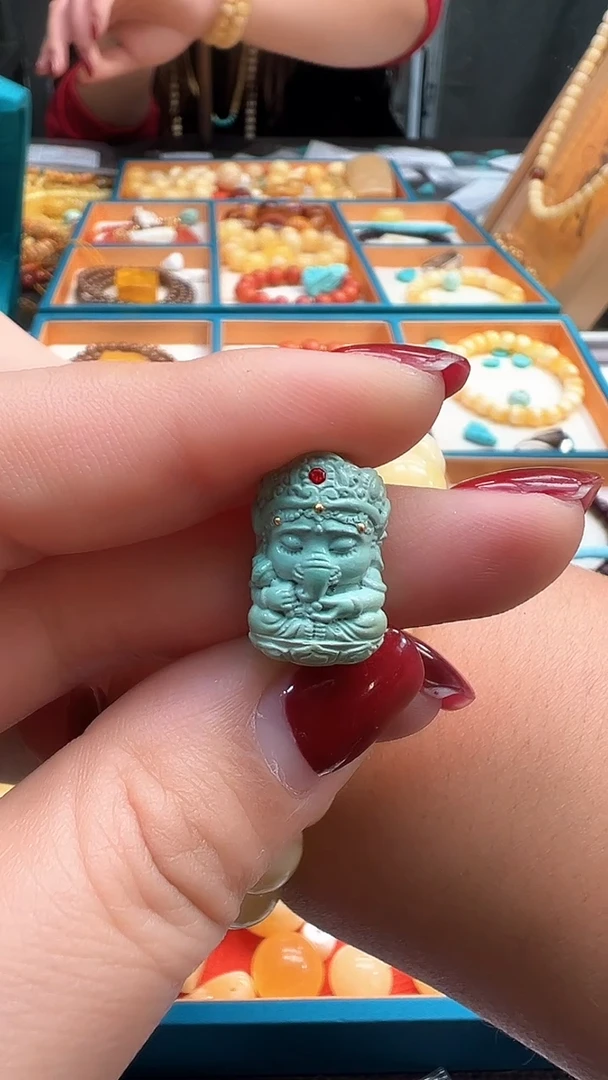 合金绿松石雕刻【象神】原矿高瓷高细腻绿松石