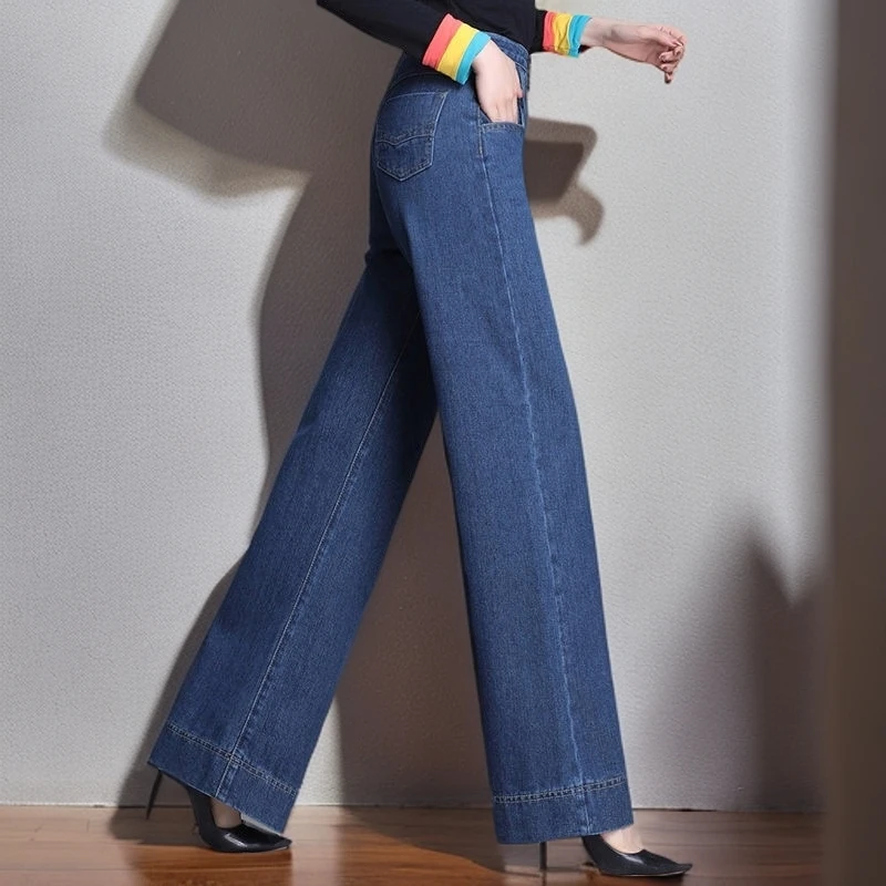 阔腿直筒牛仔裤女高腰2025春秋新款大码直筒宽松显瘦宽腿阔脚长裤