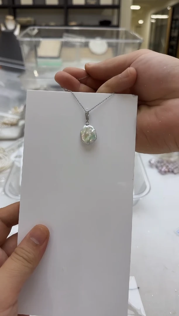 淡水珍珠未镶嵌吊坠(赠链)15mm 巴洛克平安牌