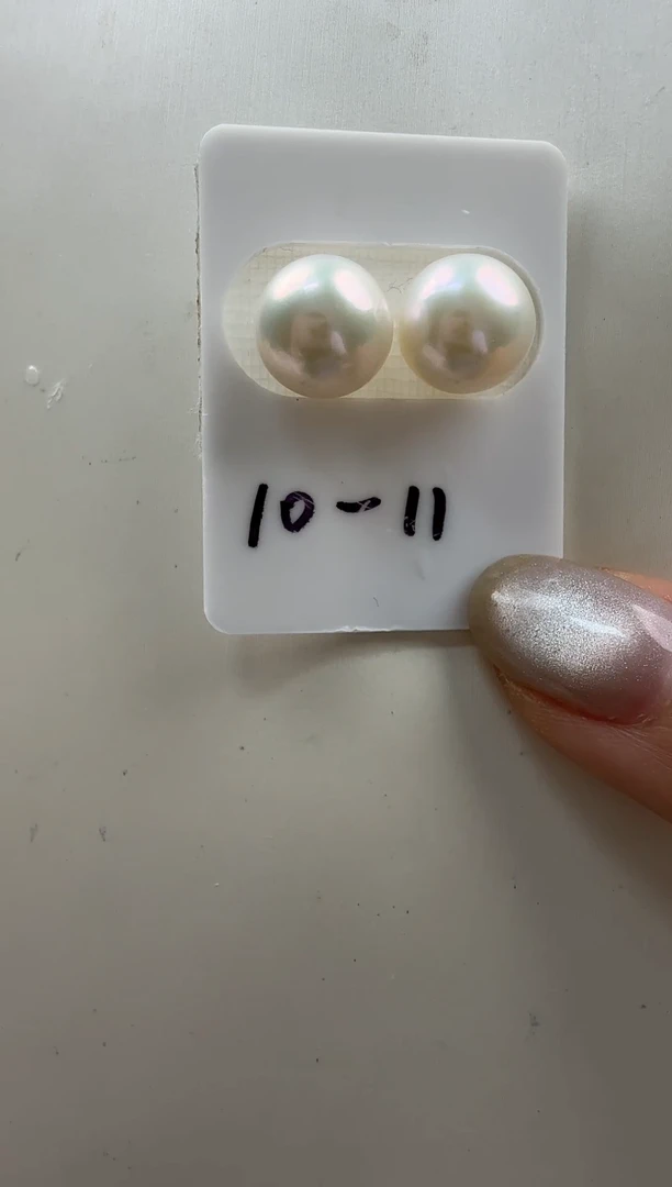 银S925镶嵌淡水珍珠耳饰10-11mm素钉