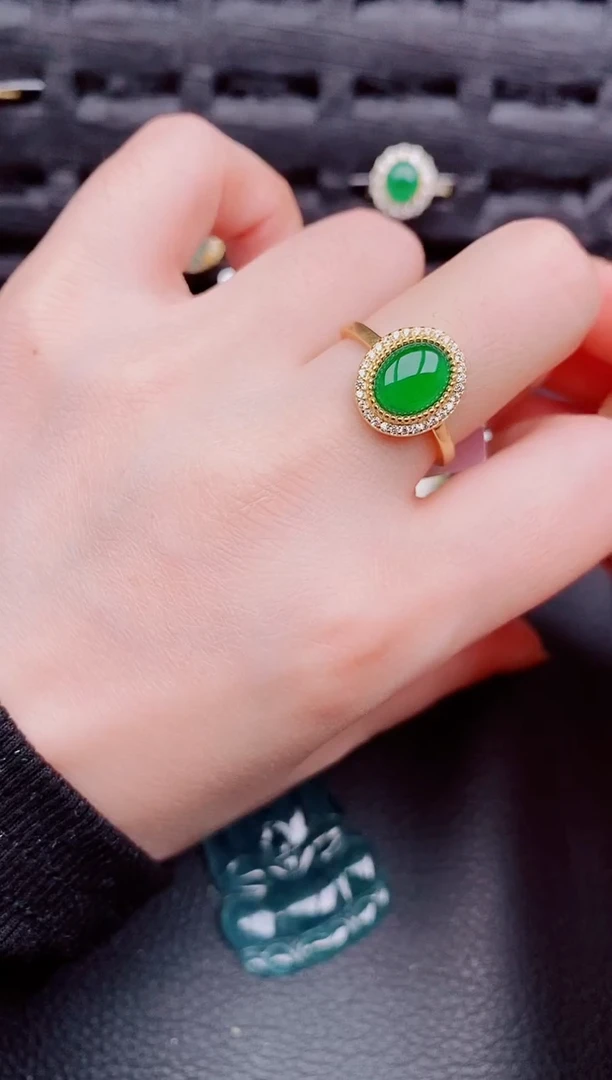 【闪购商品】翡翠戒指银S925镶嵌天然a货翡翠954