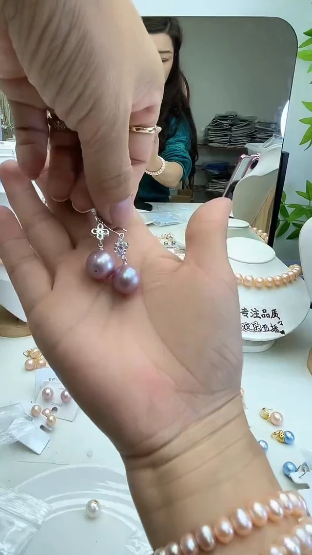 未镶嵌耳饰淡水珍珠紫色系 设计款