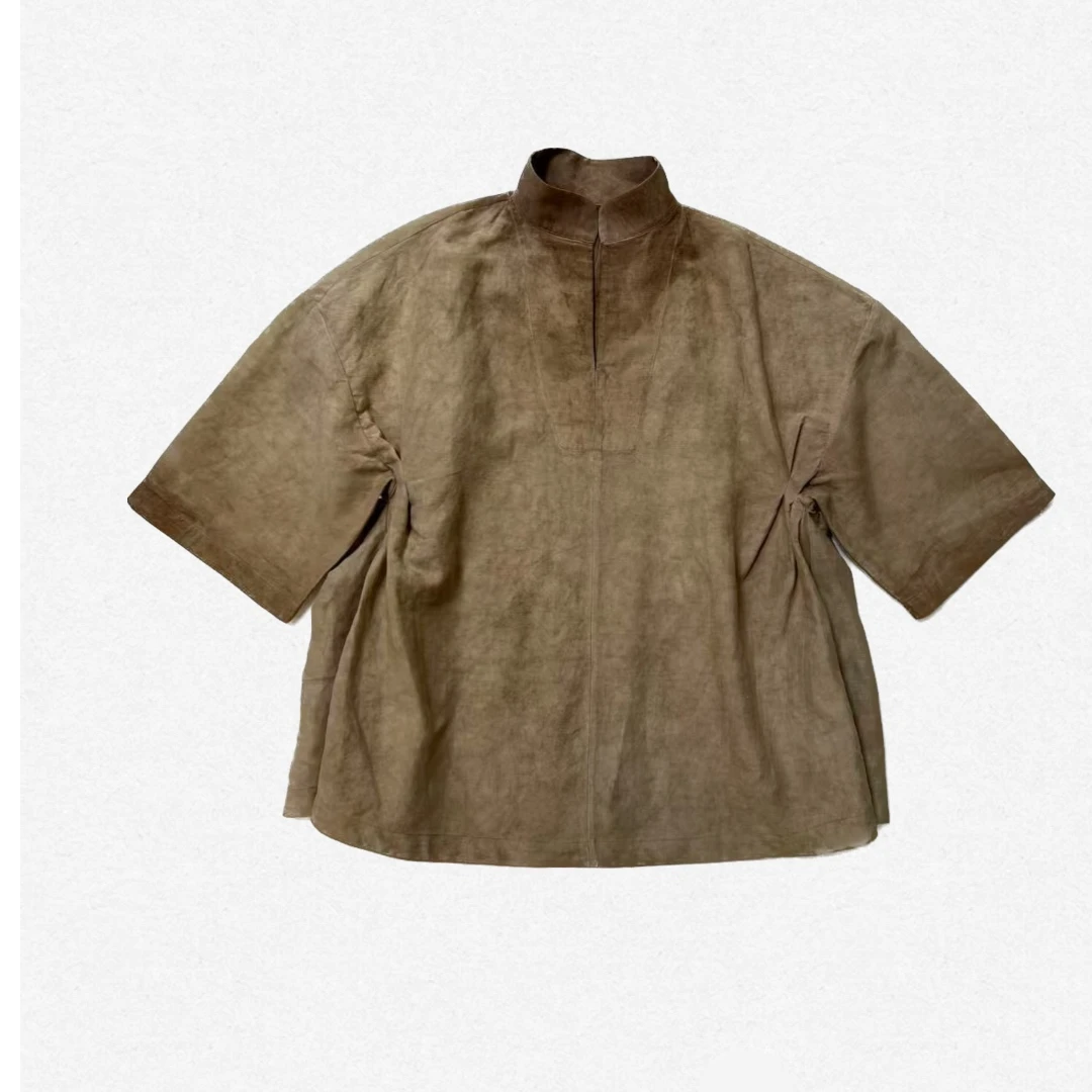 重磅天丝麻立领上衣