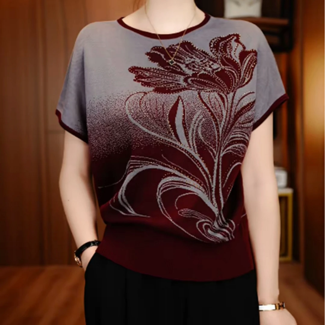 减龄潮款气质妈妈装休闲针织衫短袖大码小衫早秋时尚新款大气内搭